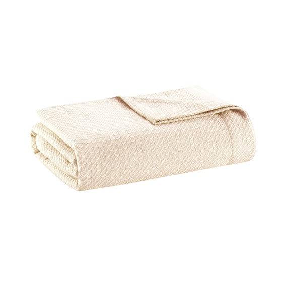 100% Certified Egyptian Cotton Blanket - Cream Blanket 0 Geometric Patterned Blanket - Quahog Bay Bedding