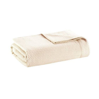 100% Certified Egyptian Cotton Blanket - Cream Blanket 0 Geometric Patterned Blanket - Quahog Bay Bedding