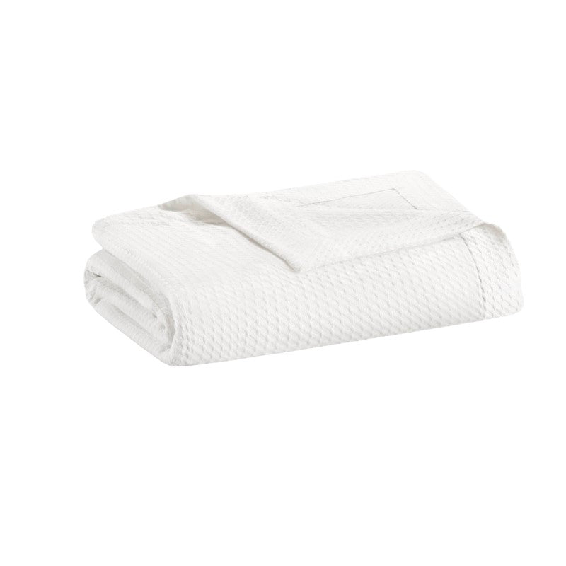 100% Certified Egyptian Cotton White Blanket - Geometric Patterned Blanket - Quahog Bay Bedding