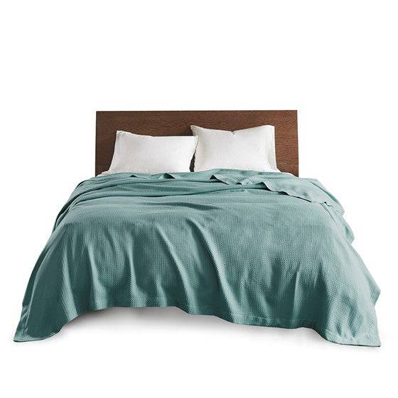 100% Certified Egyptian Cotton Blanket - Teal Blanket - Geometric Patterned Blanket - Quahog Bay Bedding