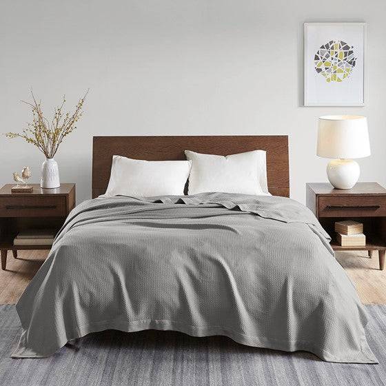 100% Certified Egyptian Cotton Blanket - Grey Blanket - Geometric Patterned Blanket - Quahog Bay Bedding