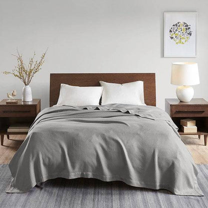 100% Certified Egyptian Cotton Blanket - Grey Blanket - Geometric Patterned Blanket - Quahog Bay Bedding