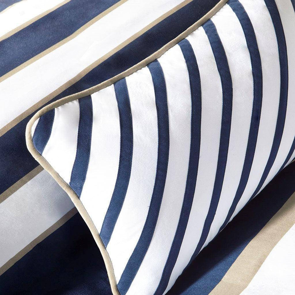 Navy Khaki Stripe 4PC Duvet Cover Set - Nautical Bedding - Quahog Bay Bedding