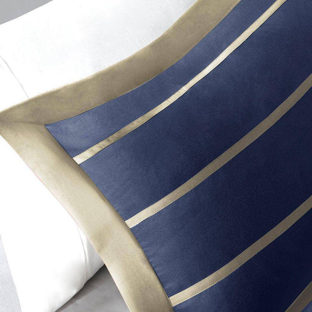 Navy Khaki Stripe 4PC Duvet Cover Set - Nautical Bedding - Quahog Bay Bedding