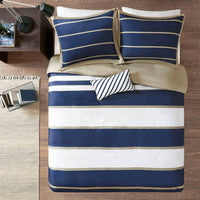 Navy Khaki Stripe 4PC Duvet Cover Set - Nautical Bedding - Quahog Bay Bedding