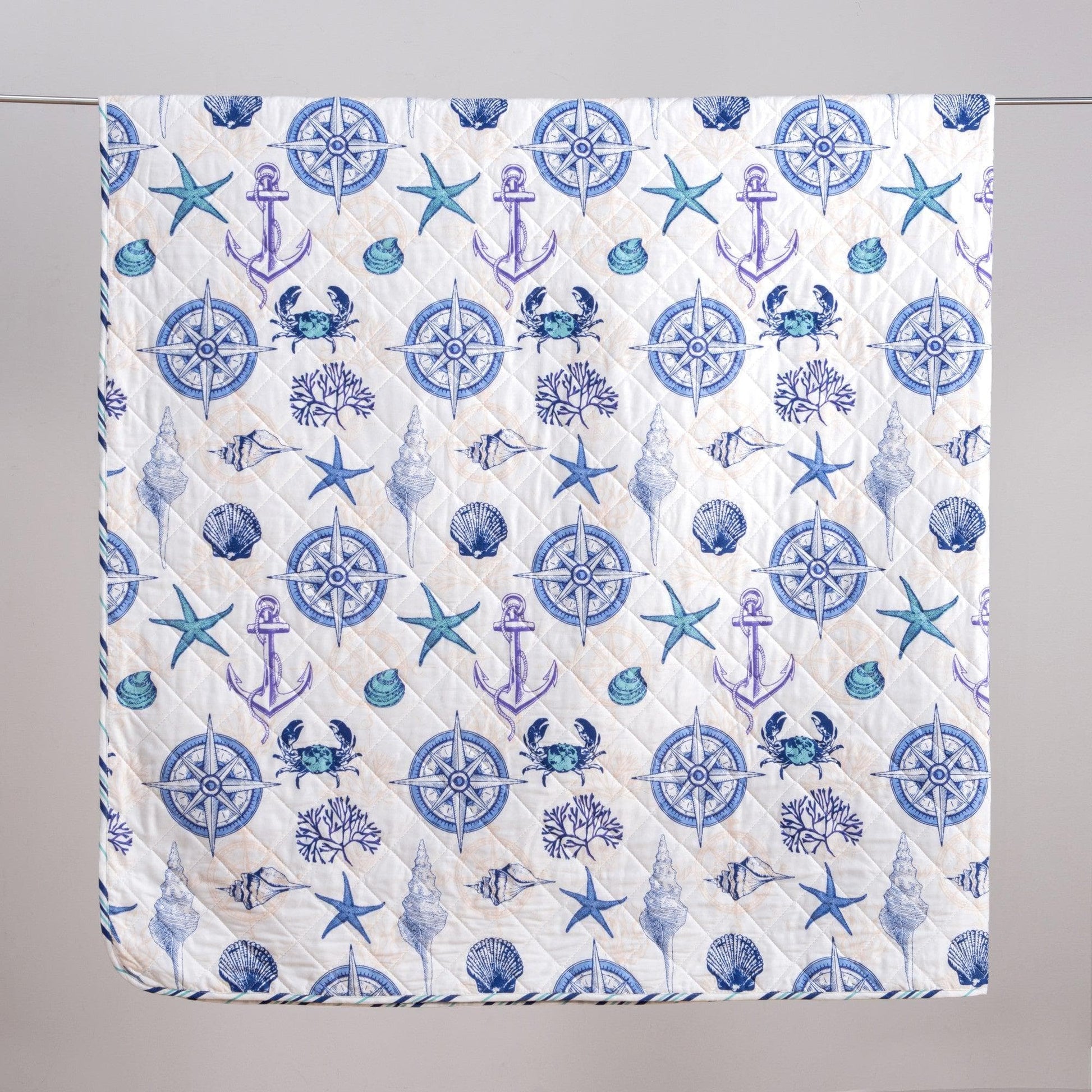 Universal V Berth Coastal Azure Quilt Set 3PC Boat Bedding Set - Quahog Bay Bedding