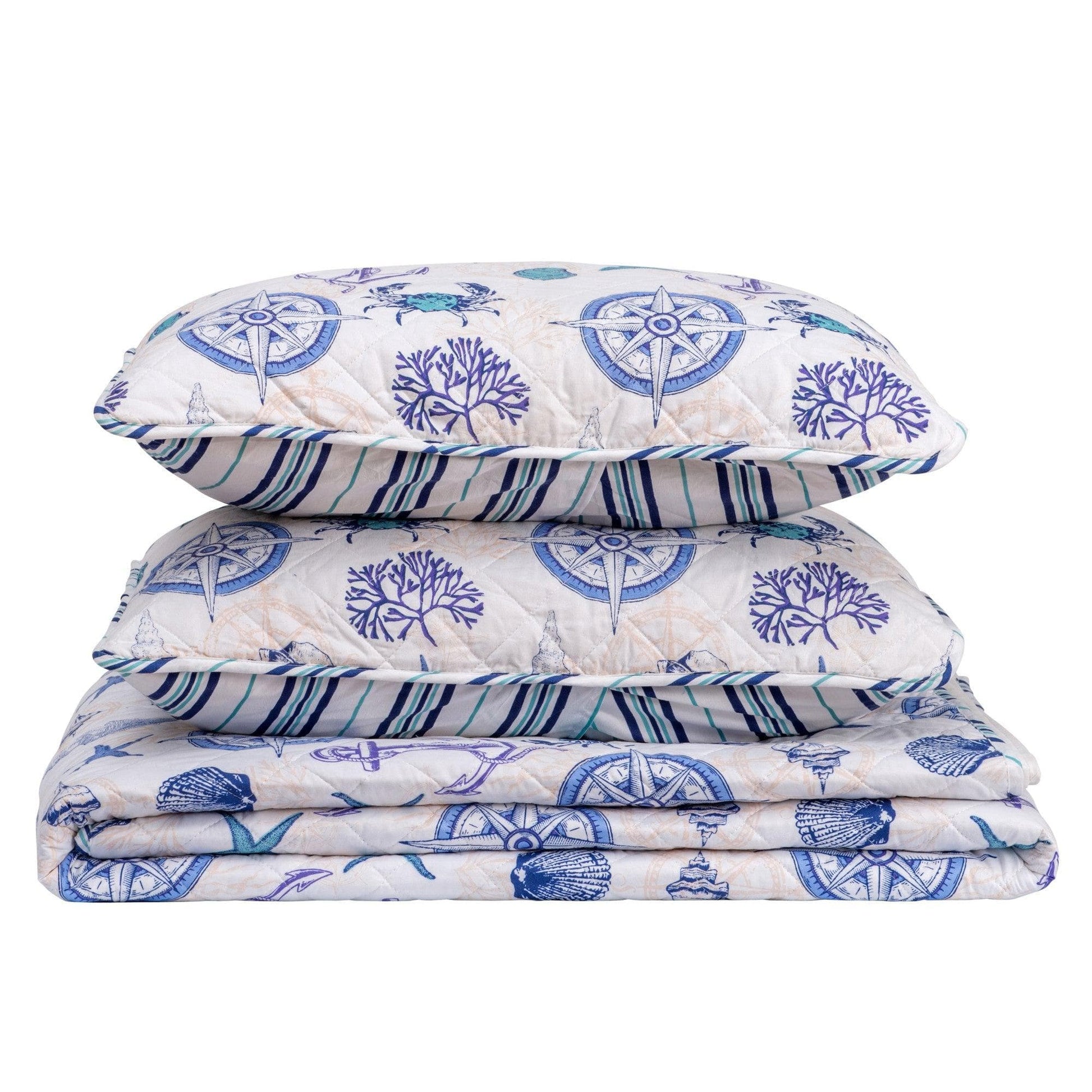 Universal V Berth Coastal Azure Quilt Set 3PC Boat Bedding Set - Quahog Bay Bedding