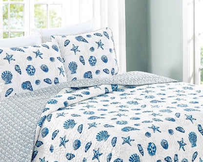 Universal V Berth Coastal Blue Bali Quilt Set 3PC Boat Bedding Set - Quahog Bay Bedding