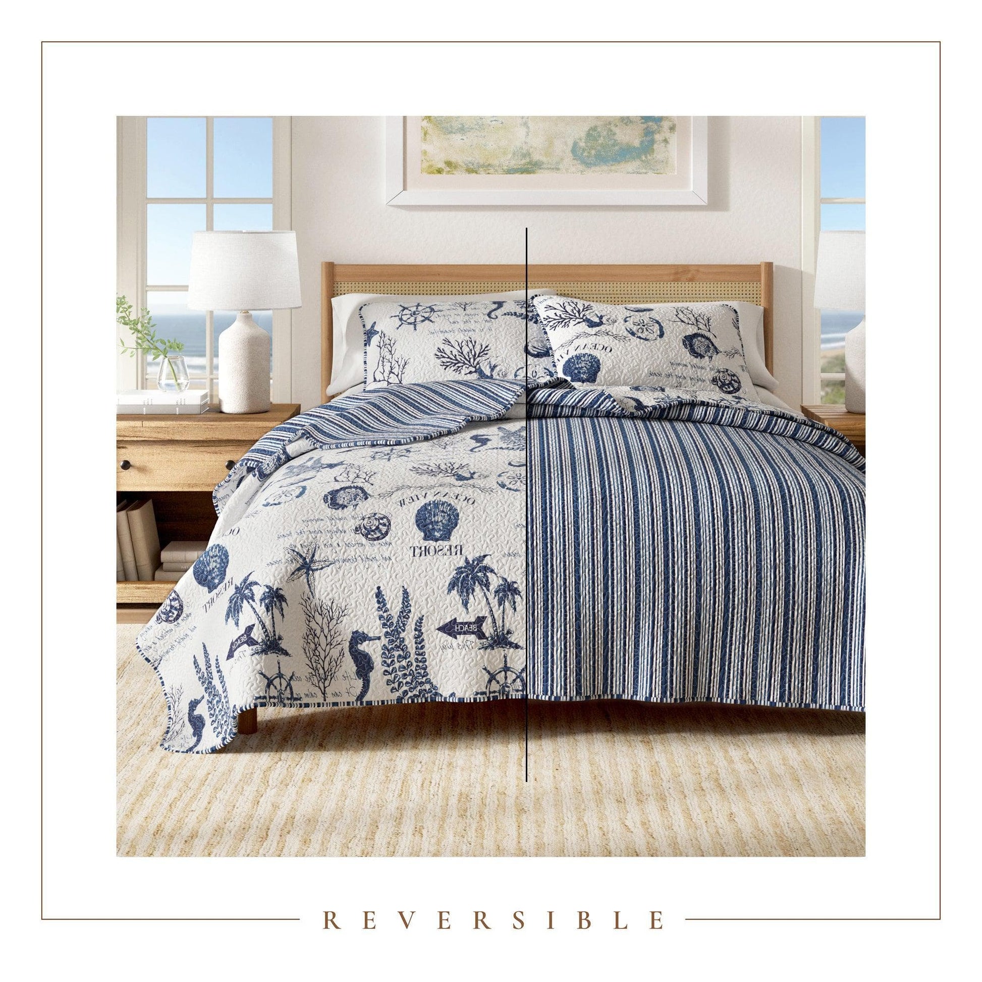 Universal V Berth Coastal Catalina Quilt Set 3PC Boat Bedding Set - Quahog Bay Bedding