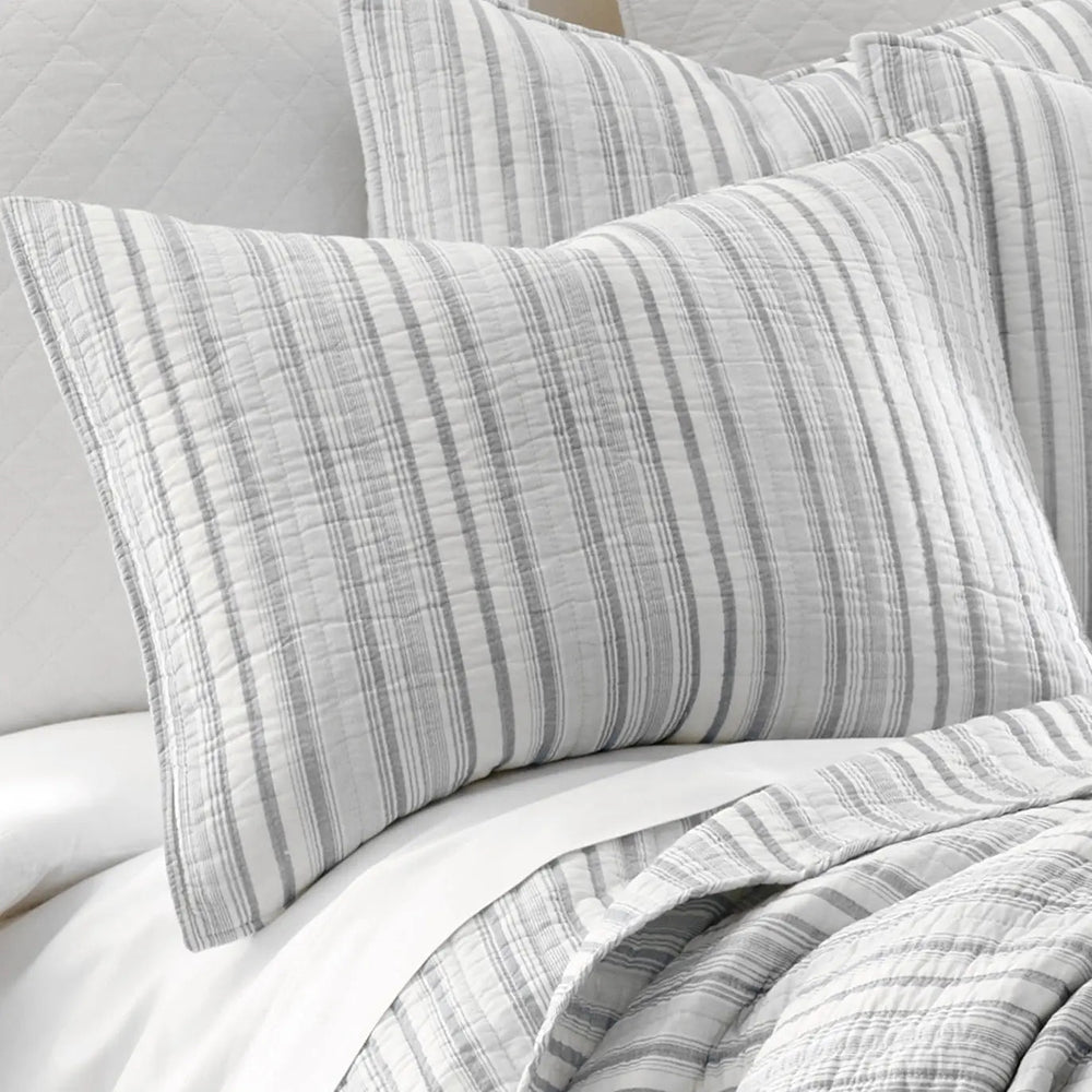 Bondi Stripe Grey Quilt Set Coastal Bedding Set Grey Hues - Quahog Bay Bedding