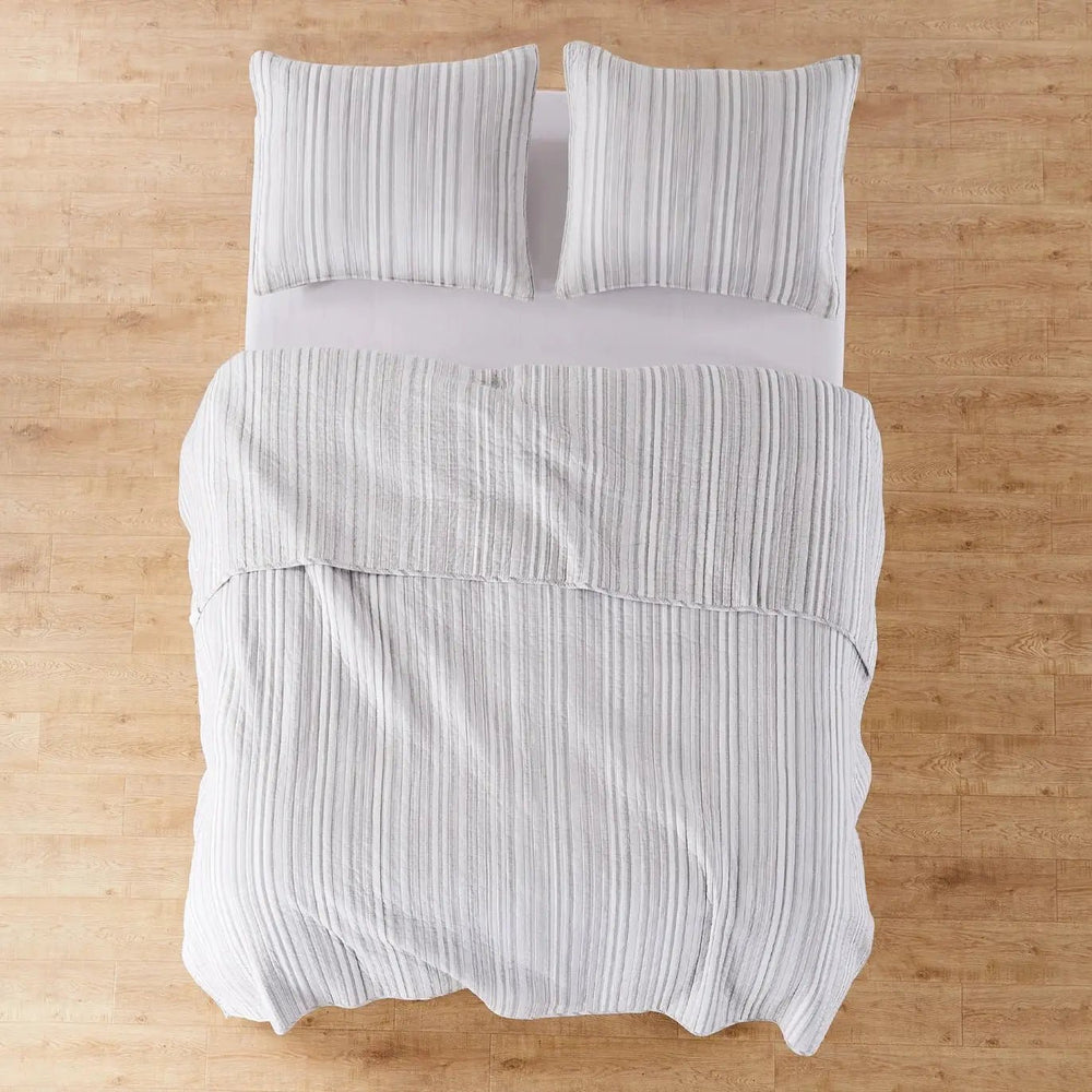 Bondi Stripe Grey Quilt Set Coastal Bedding Set Grey Hues - Quahog Bay Bedding