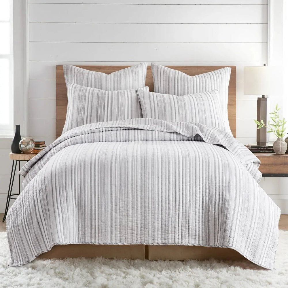 Bondi Stripe Grey Quilt Set Coastal Bedding Set Grey Hues - Quahog Bay Bedding