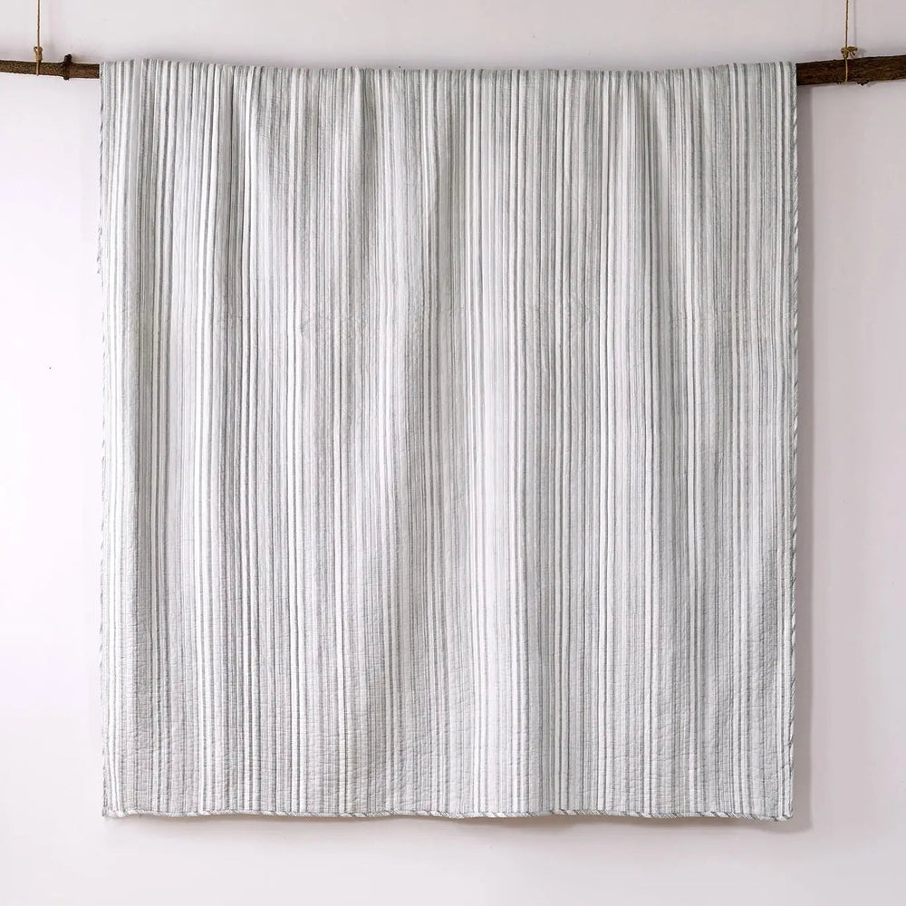 Bondi Stripe Grey Quilt Set Coastal Bedding Set Grey Hues - Quahog Bay Bedding