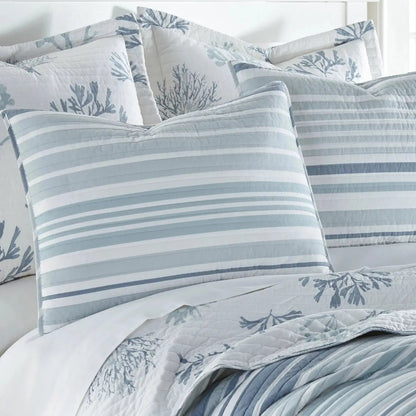 Truro Quilt Set - 100% Cotton Beautiful Coastal Bedding Set - Blue - Quahog Bay Bedding