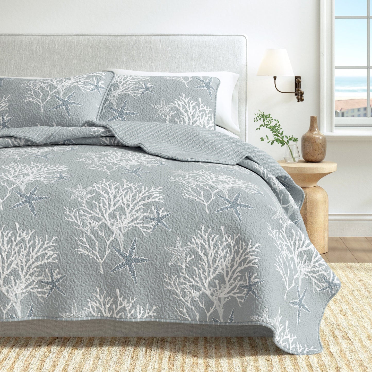 Fenwick Teal Coral Quilt Set - Coastal Quilts