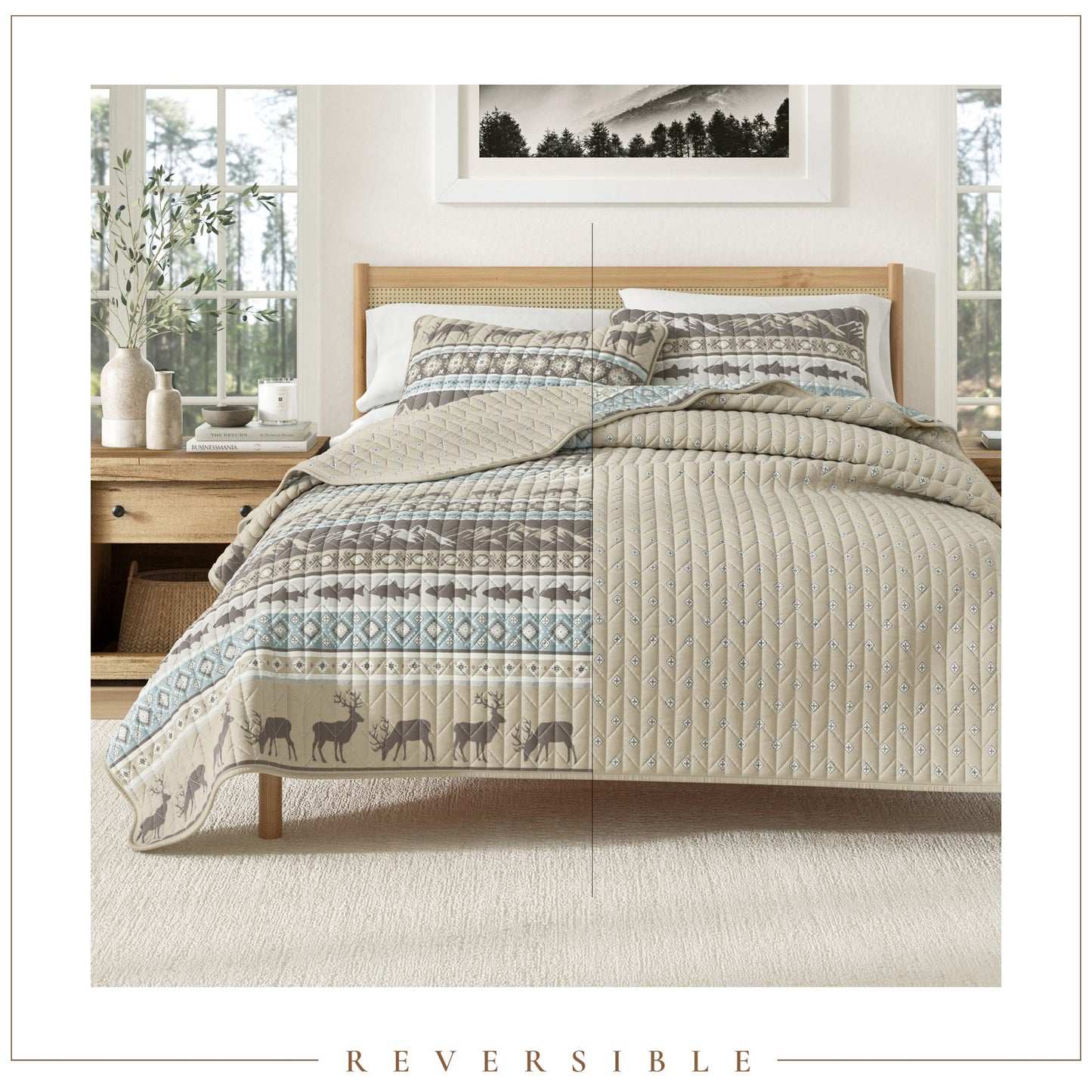 Lodge Themed Quilt Set - Moose, Fish & Nature Themed Bedding