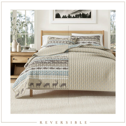 Lodge Themed Quilt Set - Moose, Fish & Nature Themed Bedding