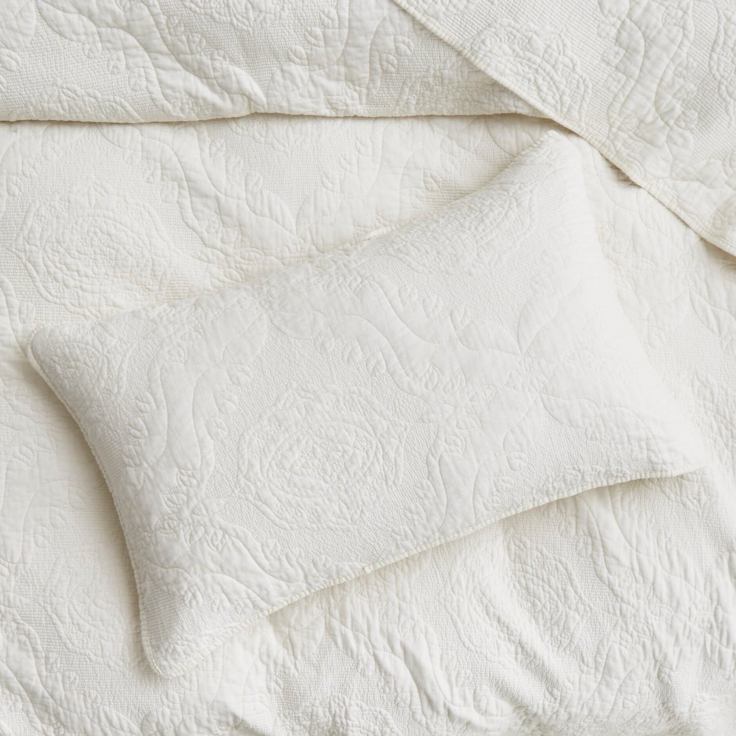 Ivory Paisley Damask Stitch Matelassé Cotton Quilt Set - Quahog Bay Bedding