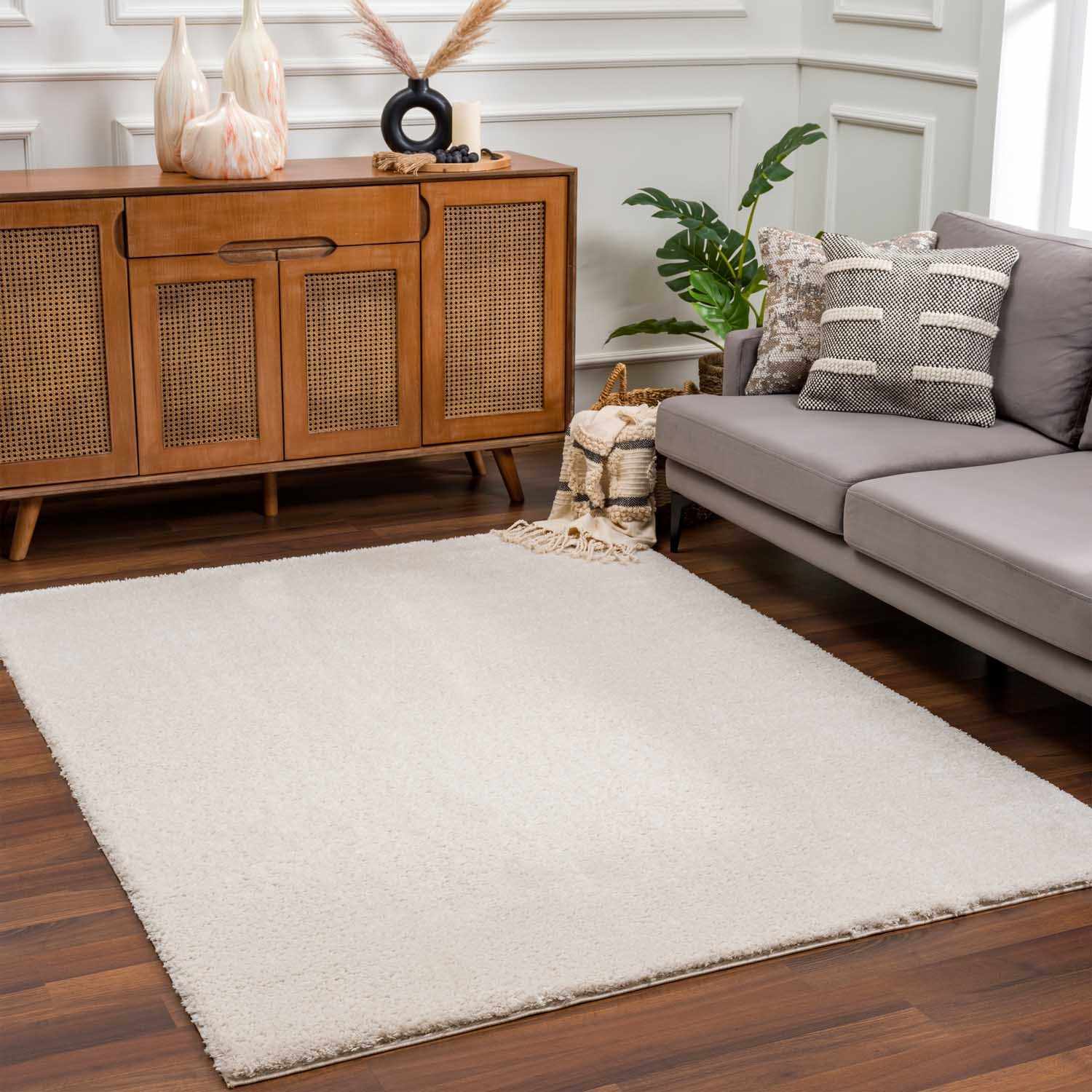 Velora Light Beige Wavy Abstract Modern Minimalist Polyester Machine Woven Area Rug - Quahog Bay Bedding