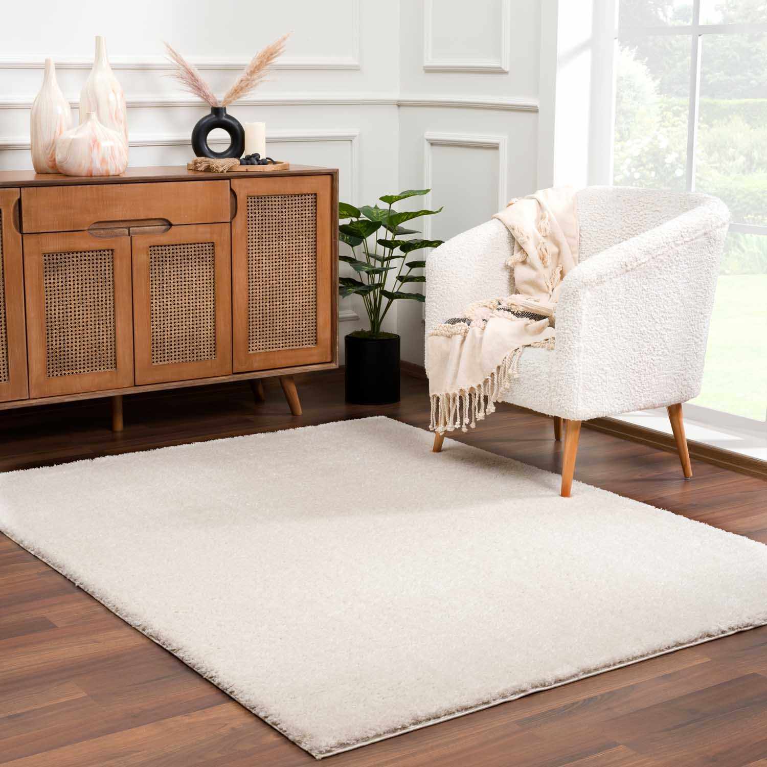 Velora Light Beige Wavy Abstract Modern Minimalist Polyester Machine Woven Area Rug - Quahog Bay Bedding
