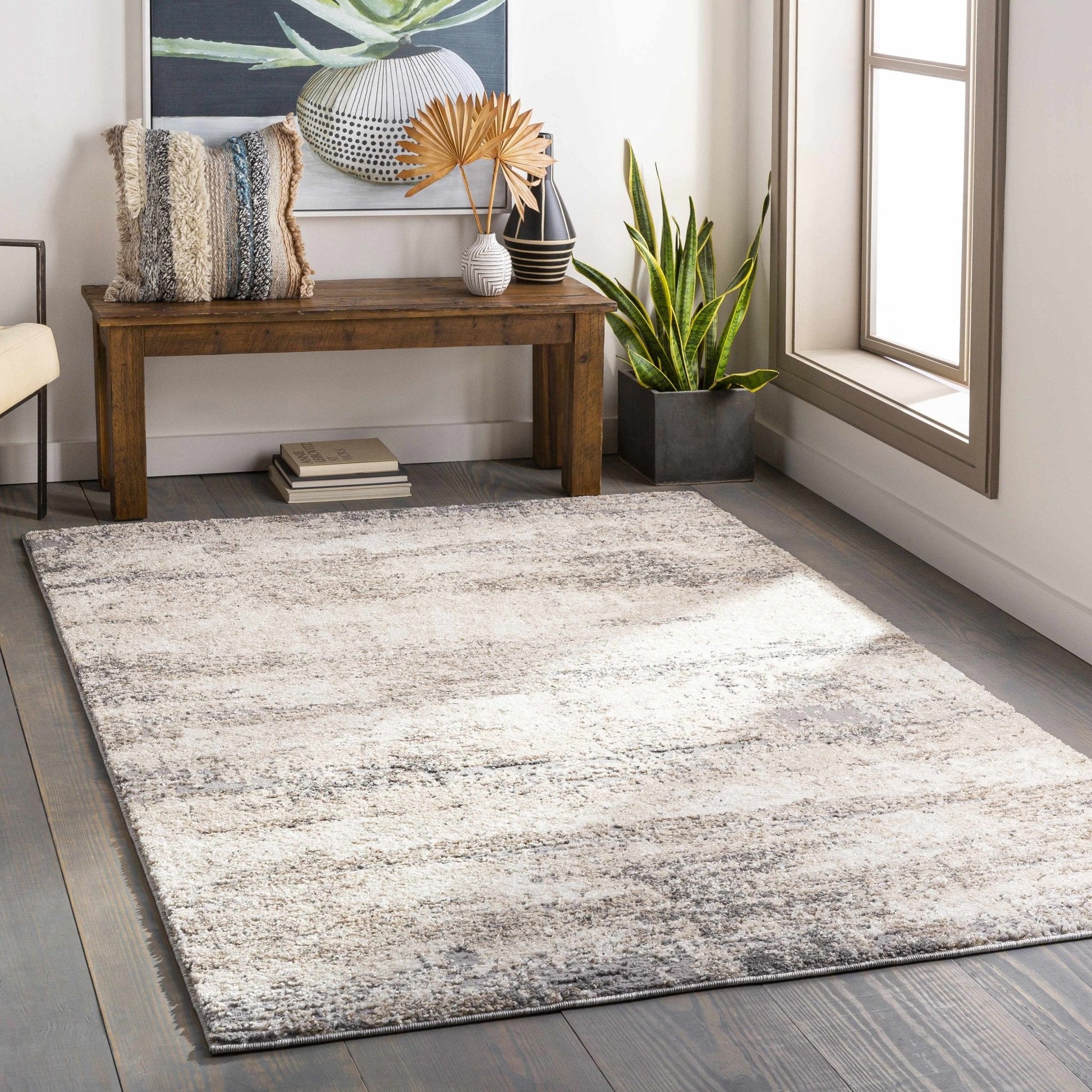 Vesper Textured Beige & White - Plush Area Rugs - Quahog Bay Bedding