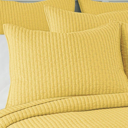 Vibrant Cross Stitch 100% Cotton Quilt Set - Yellow - Quahog Bay Bedding
