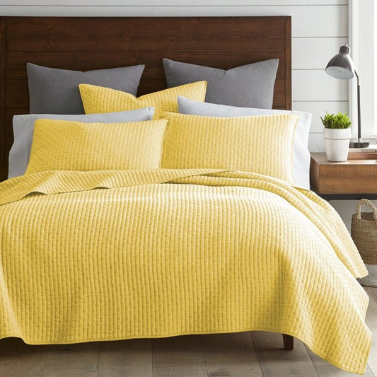 Vibrant Cross Stitch 100% Cotton Quilt Set - Yellow - Quahog Bay Bedding