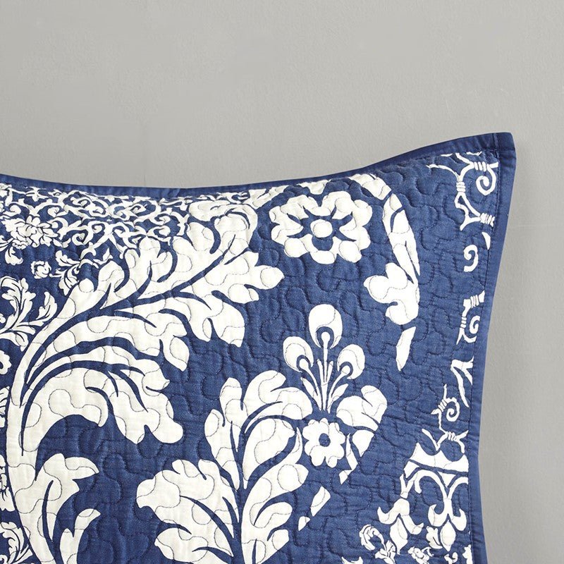 Vienna 6 Piece Printed Cotton Quilt Set with Throw Pillows - Indigo - Quahog Bay Bedding