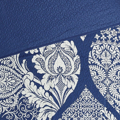 Vienna 6 Piece Printed Cotton Quilt Set with Throw Pillows - Indigo - Quahog Bay Bedding