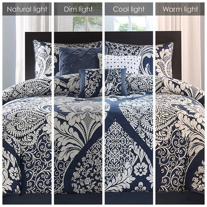 Vienna 7 Piece Cotton Printed Comforter Set - Indigo - Quahog Bay Bedding