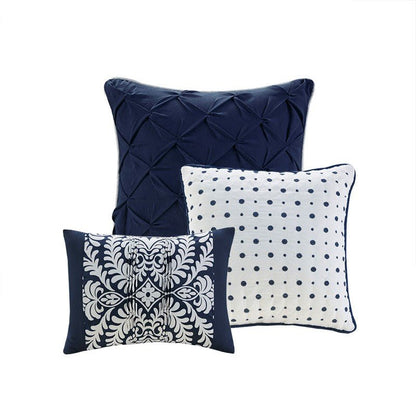Vienna 7 Piece Cotton Printed Comforter Set - Indigo - Quahog Bay Bedding