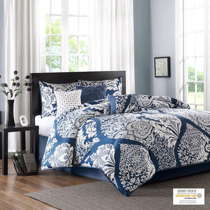 Vienna 7 Piece Cotton Printed Comforter Set - Indigo - Quahog Bay Bedding