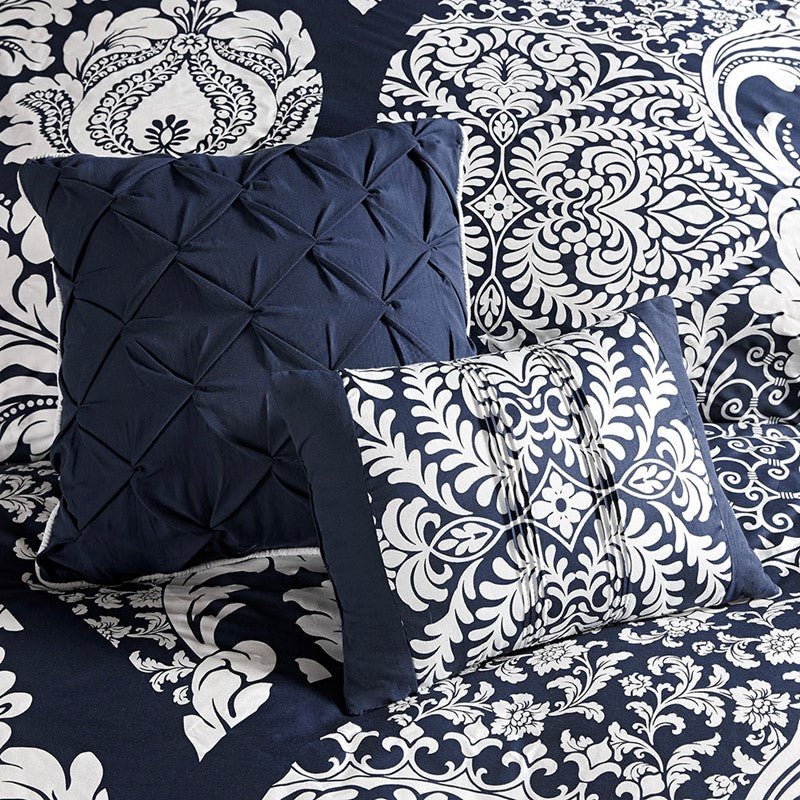 Vienna 7 Piece Cotton Printed Comforter Set - Indigo - Quahog Bay Bedding