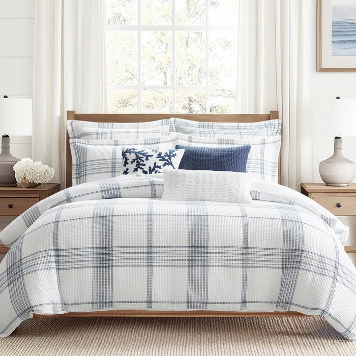 Waffle Plaid White Pleated Pillow - Quahog Bay Bedding