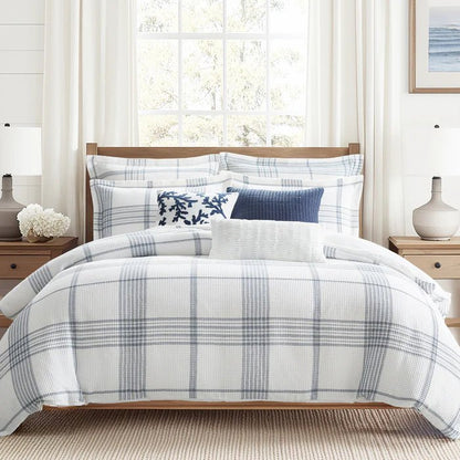 Waffle Plaid White Pleated Pillow - Quahog Bay Bedding