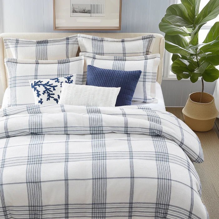 Waffle Plaid White Pleated Pillow - Quahog Bay Bedding