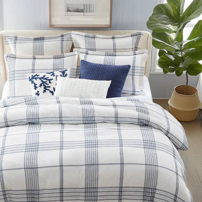 Waffle Plaid White Pleated Pillow - Quahog Bay Bedding
