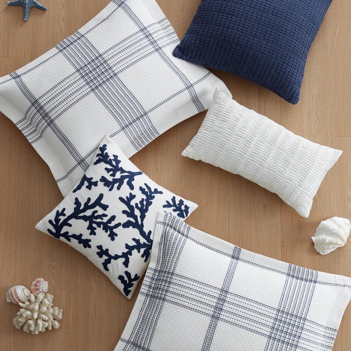 Waffle Plaid White Pleated Pillow - Quahog Bay Bedding