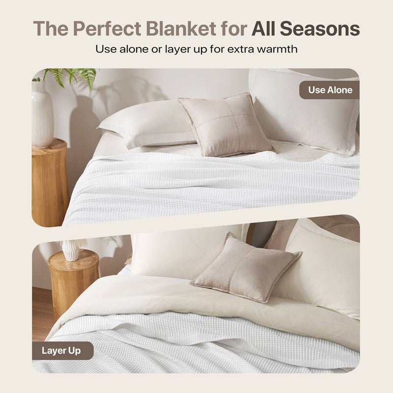 Waffle Weave Blanket | 100% Cotton | Ultra Soft & Lightweight - Quahog Bay Bedding