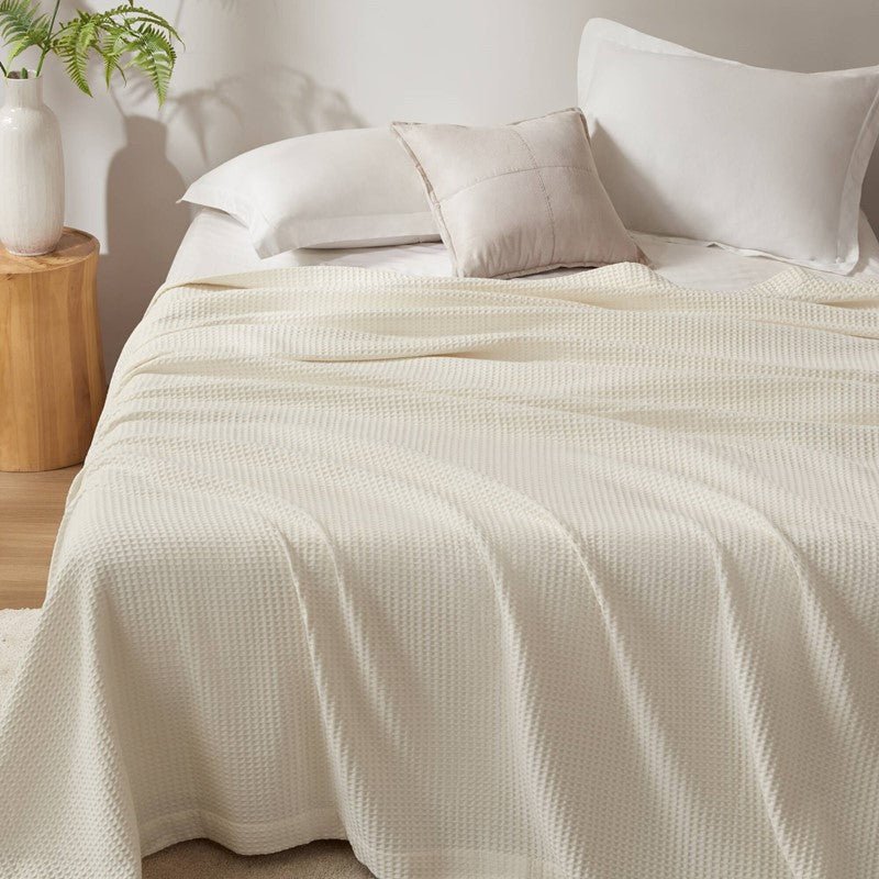 Waffle Weave Blanket | 100% Cotton | Ultra Soft & Lightweight - Quahog Bay Bedding