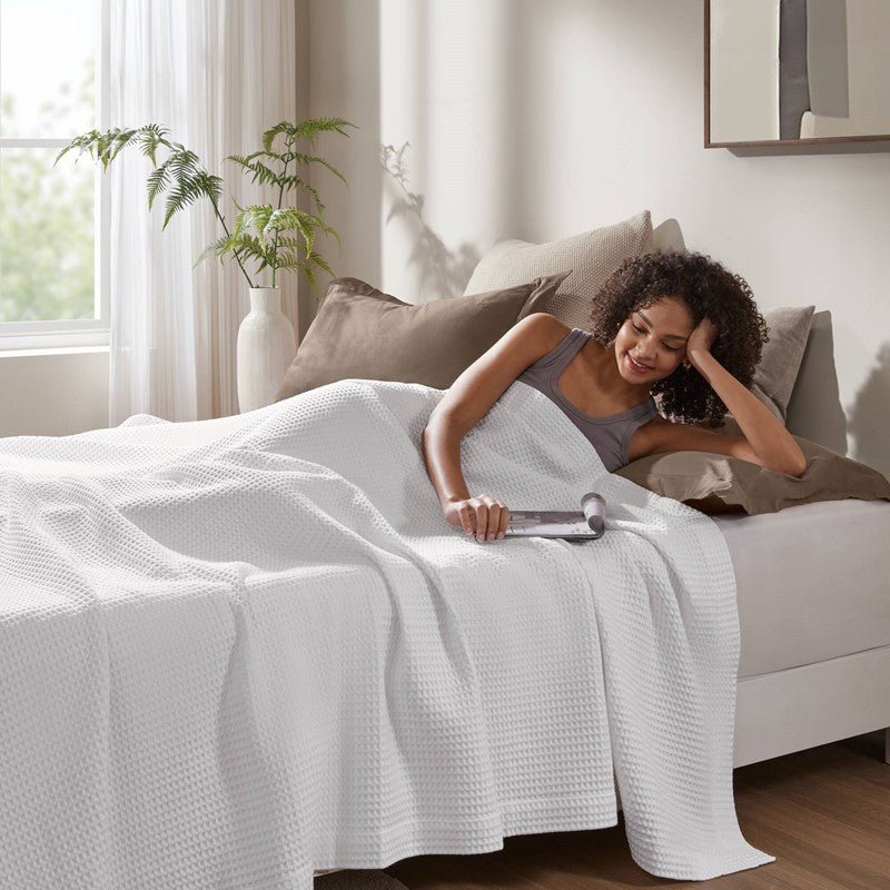 Waffle Weave Blanket | 100% Cotton | Ultra Soft & Lightweight - Quahog Bay Bedding