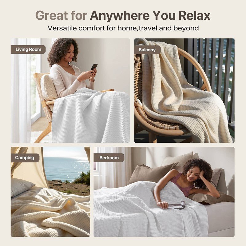 Waffle Weave Blanket | 100% Cotton | Ultra Soft & Lightweight - Quahog Bay Bedding