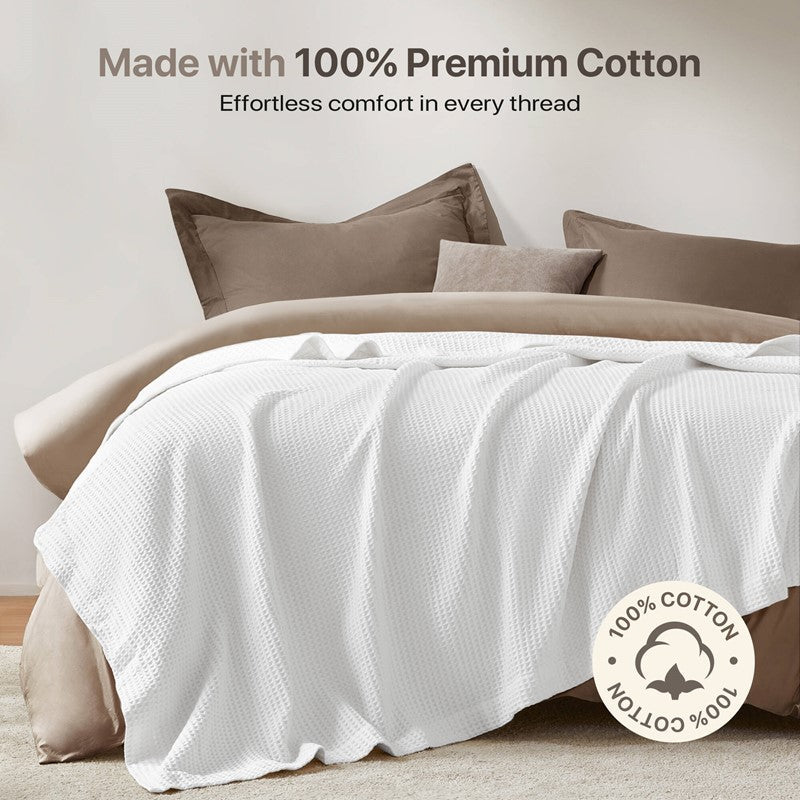 Waffle Weave Blanket | 100% Cotton | Ultra Soft & Lightweight - Quahog Bay Bedding