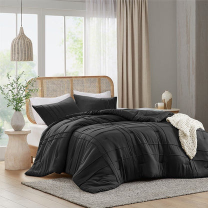 Walker Soft Washed Pleated Comforter Set - Black - Quahog Bay Bedding