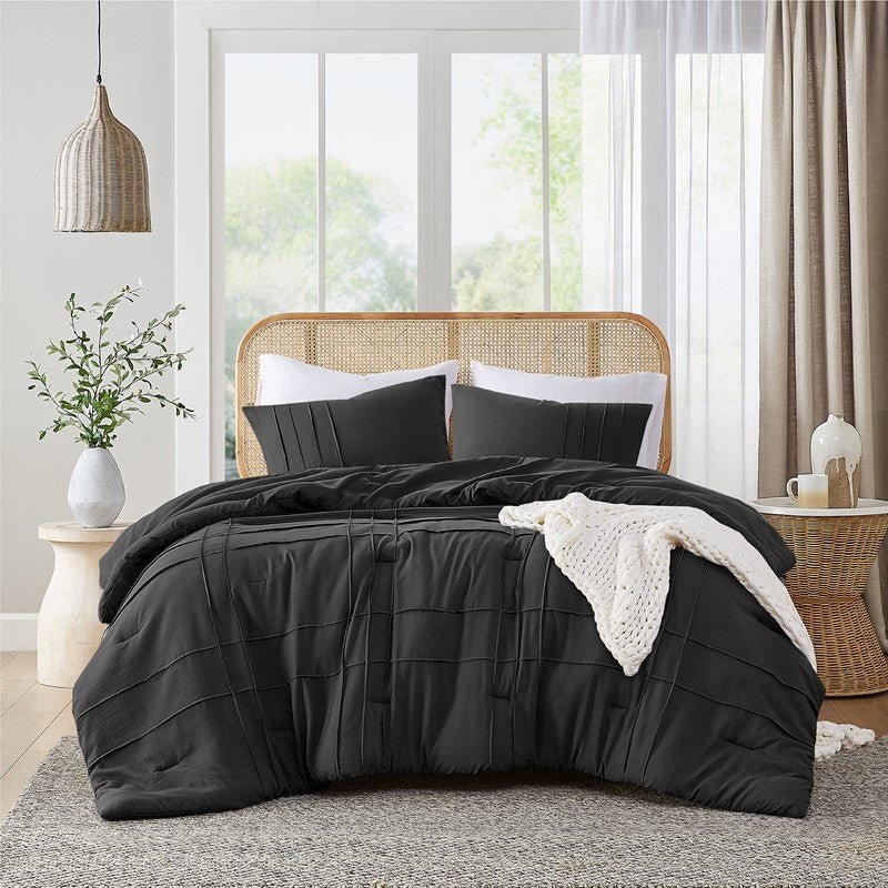 Walker Soft Washed Pleated Comforter Set - Black - Quahog Bay Bedding