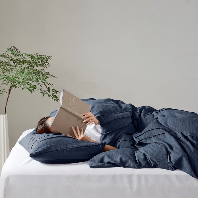 Walker Soft Washed Pleated Comforter Set - Navy Blue - Nautical Comforter Set - Quahog Bay Bedding