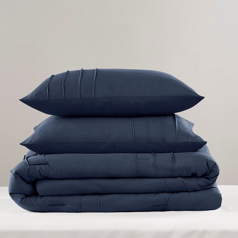 Walker Soft Washed Pleated Comforter Set - Navy Blue - Nautical Comforter Set - Quahog Bay Bedding