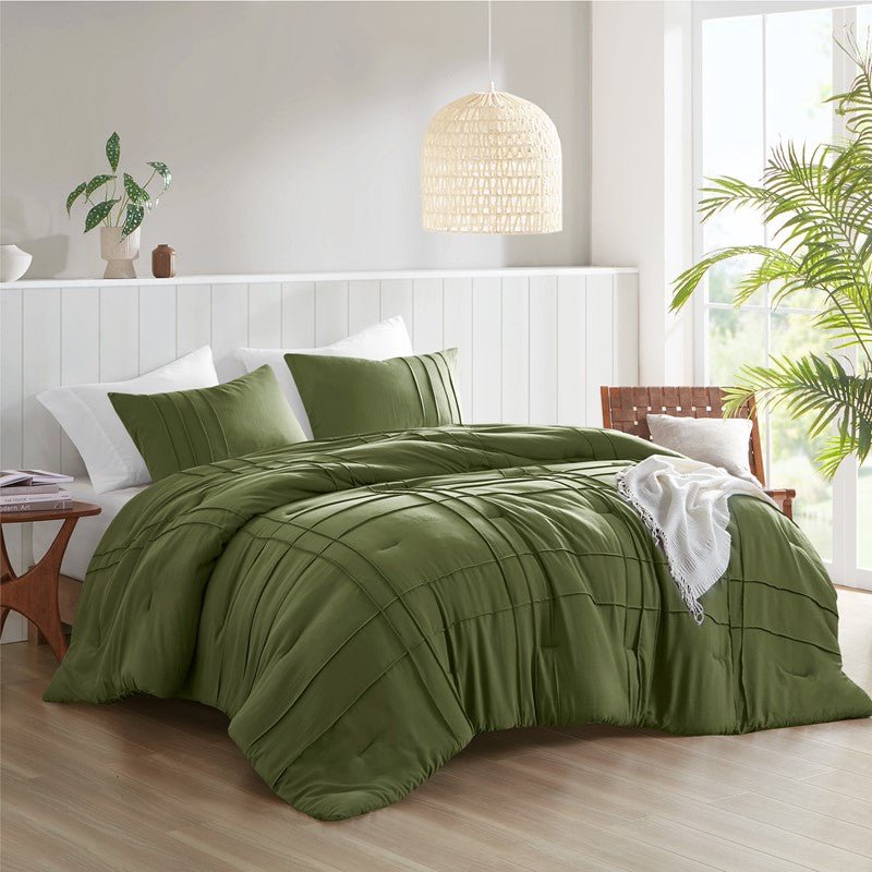 Walker Soft Washed Pleated Comforter Set - Olive Green - Quahog Bay Bedding