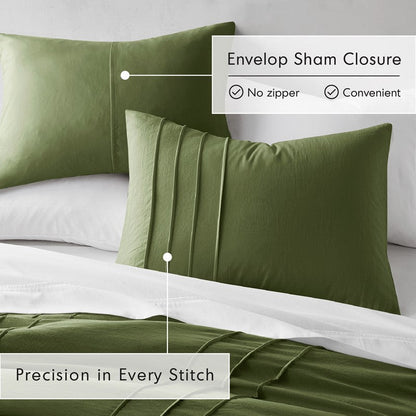 Walker Soft Washed Pleated Comforter Set - Olive Green - Quahog Bay Bedding