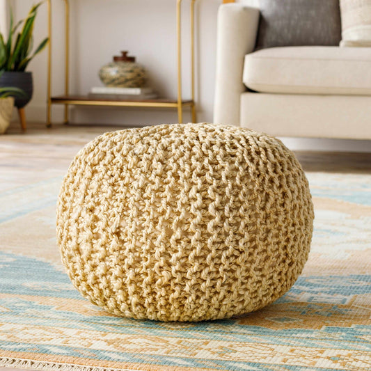 Watseka Jute Knitted Pouf - Quahog Bay Bedding